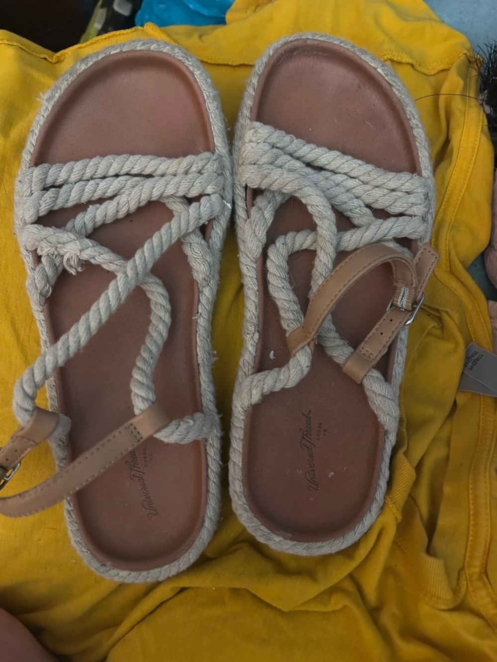 Universal Thread Cream Rope Espadrille Sandals with Tan Straps